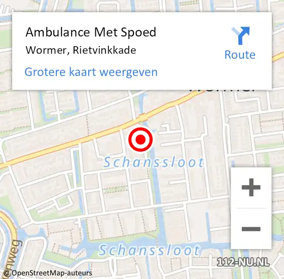 Locatie op kaart van de 112 melding: Ambulance Met Spoed Naar Wormer, Rietvinkkade op 9 augustus 2023 18:28