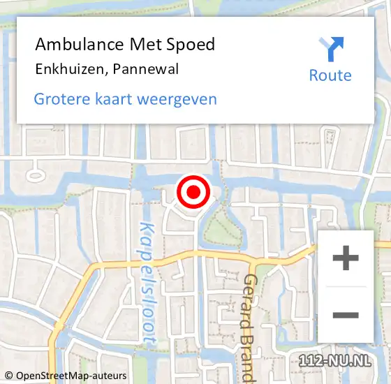 Locatie op kaart van de 112 melding: Ambulance Met Spoed Naar Enkhuizen, Pannewal op 9 augustus 2023 18:31
