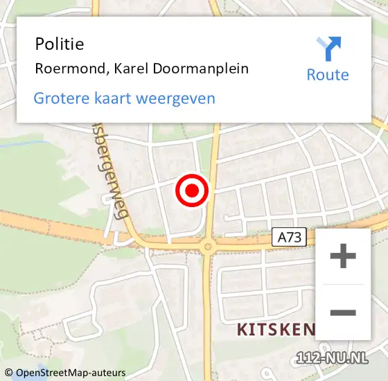 Locatie op kaart van de 112 melding: Politie Roermond, Karel Doormanplein op 9 augustus 2023 18:36