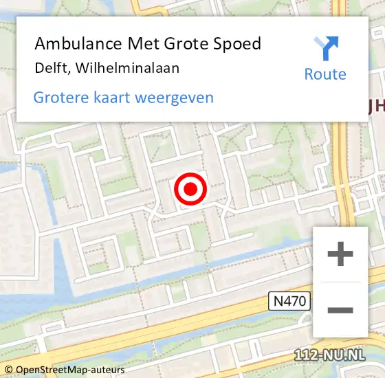 Locatie op kaart van de 112 melding: Ambulance Met Grote Spoed Naar Delft, Wilhelminalaan op 9 augustus 2023 18:40