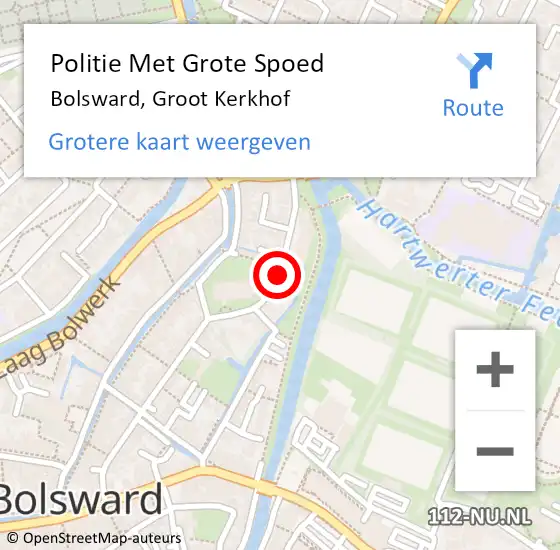 Locatie op kaart van de 112 melding: Politie Met Grote Spoed Naar Bolsward, Groot Kerkhof op 9 augustus 2023 19:05