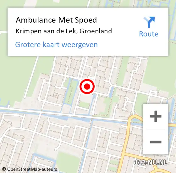 Locatie op kaart van de 112 melding: Ambulance Met Spoed Naar Krimpen aan de Lek, Groenland op 9 augustus 2023 19:09