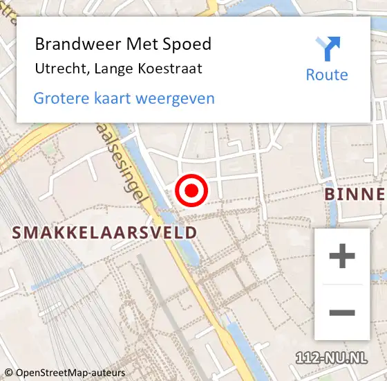 Locatie op kaart van de 112 melding: Brandweer Met Spoed Naar Utrecht, Lange Koestraat op 9 augustus 2023 19:10