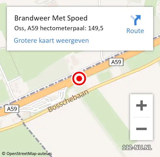 Locatie op kaart van de 112 melding: Brandweer Met Spoed Naar Oss, A59 hectometerpaal: 149,5 op 9 augustus 2023 19:21