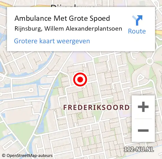 Locatie op kaart van de 112 melding: Ambulance Met Grote Spoed Naar Rijnsburg, Willem Alexanderplantsoen op 9 augustus 2023 19:39