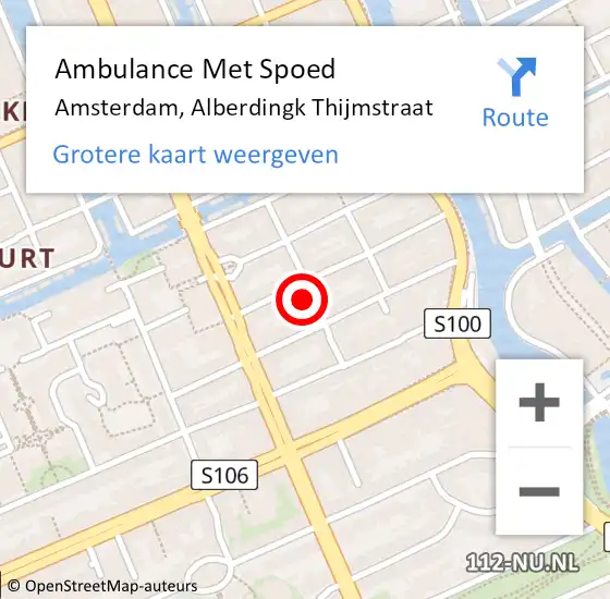 Locatie op kaart van de 112 melding: Ambulance Met Spoed Naar Amsterdam, Alberdingk Thijmstraat op 9 augustus 2023 20:00