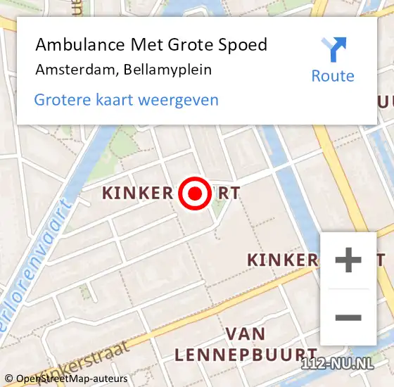 Locatie op kaart van de 112 melding: Ambulance Met Grote Spoed Naar Amsterdam, Bellamyplein op 9 augustus 2023 20:05