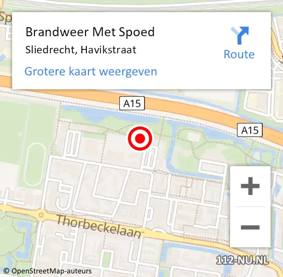 Locatie op kaart van de 112 melding: Brandweer Met Spoed Naar Sliedrecht, Havikstraat op 9 augustus 2023 20:08