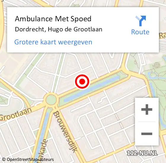 Locatie op kaart van de 112 melding: Ambulance Met Spoed Naar Dordrecht, Hugo de Grootlaan op 9 augustus 2023 20:30