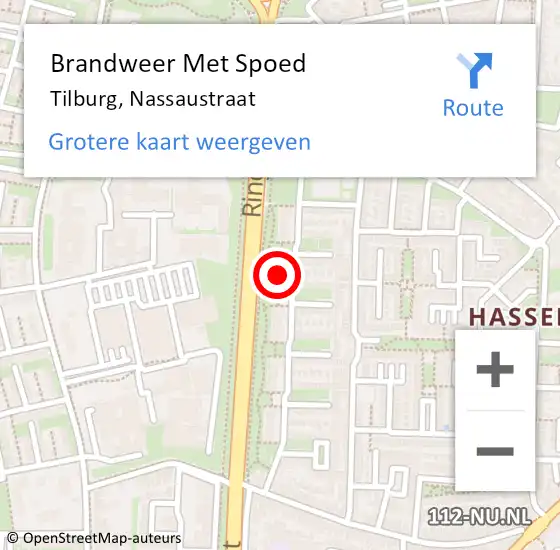 Locatie op kaart van de 112 melding: Brandweer Met Spoed Naar Tilburg, Nassaustraat op 9 augustus 2023 21:02