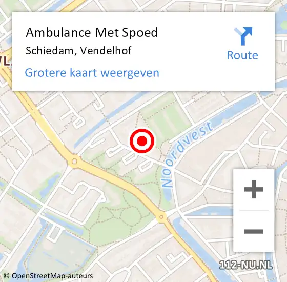 Locatie op kaart van de 112 melding: Ambulance Met Spoed Naar Schiedam, Vendelhof op 9 augustus 2023 21:27