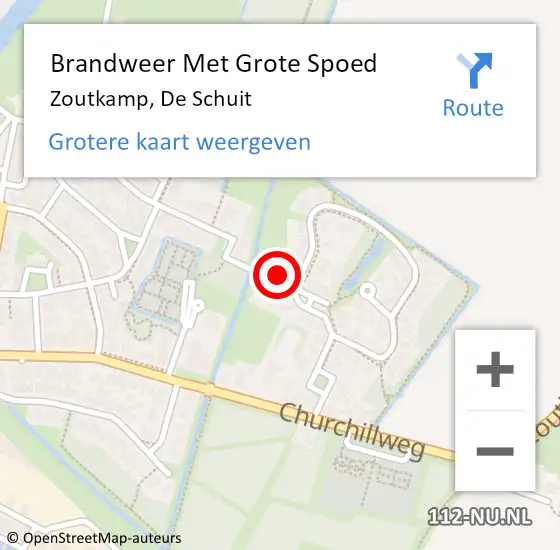 Locatie op kaart van de 112 melding: Brandweer Met Grote Spoed Naar Zoutkamp, De Schuit op 9 augustus 2023 21:30