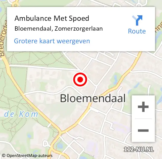 Locatie op kaart van de 112 melding: Ambulance Met Spoed Naar Bloemendaal, Zomerzorgerlaan op 9 augustus 2023 21:49