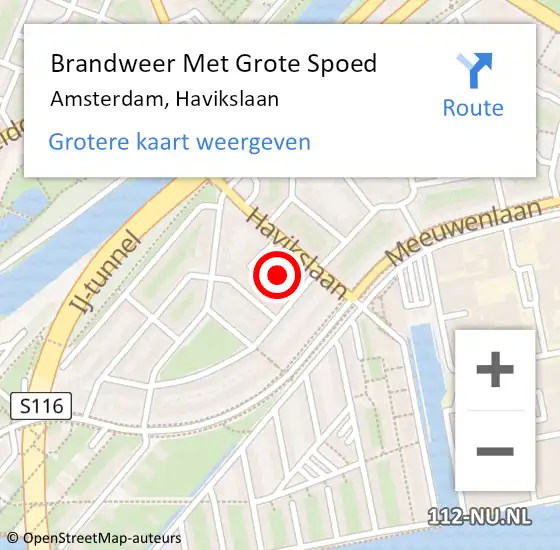Locatie op kaart van de 112 melding: Brandweer Met Grote Spoed Naar Amsterdam, Havikslaan op 9 augustus 2023 22:06