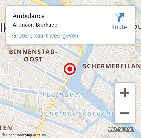 Locatie op kaart van de 112 melding: Ambulance Alkmaar, Bierkade op 9 augustus 2023 22:21