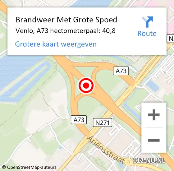 Locatie op kaart van de 112 melding: Brandweer Met Grote Spoed Naar Venlo, A73 hectometerpaal: 40,8 op 9 augustus 2023 22:31