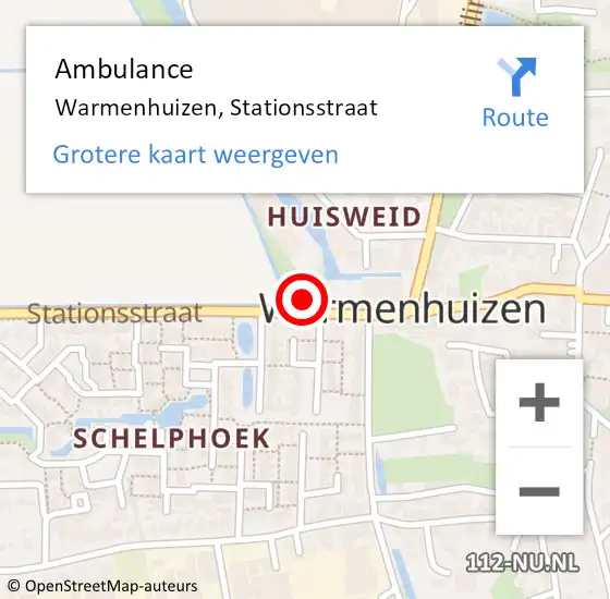 Locatie op kaart van de 112 melding: Ambulance Warmenhuizen, Stationsstraat op 9 augustus 2023 22:42