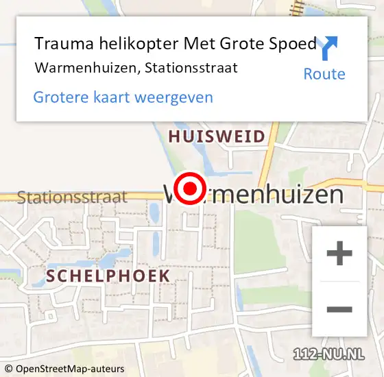Locatie op kaart van de 112 melding: Trauma helikopter Met Grote Spoed Naar Warmenhuizen, Stationsstraat op 9 augustus 2023 22:44