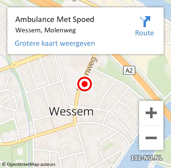 Locatie op kaart van de 112 melding: Ambulance Met Spoed Naar Wessem, Molenweg op 9 augustus 2023 22:49