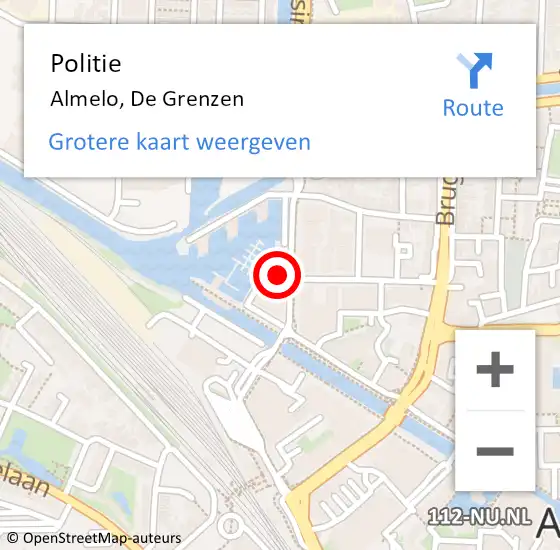 Locatie op kaart van de 112 melding: Politie Almelo, De Grenzen op 9 augustus 2023 23:04