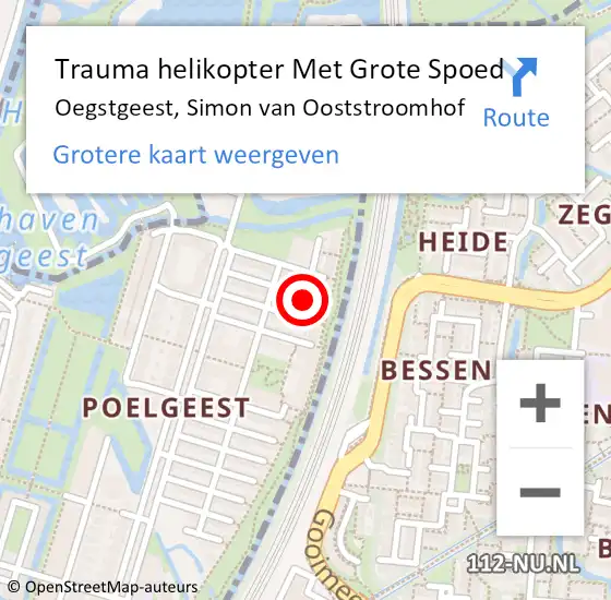 Locatie op kaart van de 112 melding: Trauma helikopter Met Grote Spoed Naar Oegstgeest, Simon van Ooststroomhof op 9 augustus 2023 23:05