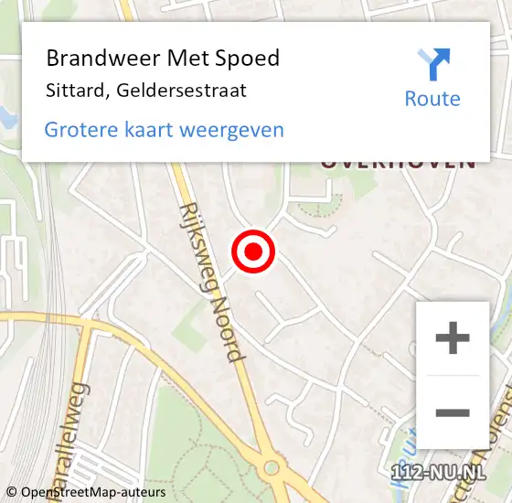 Locatie op kaart van de 112 melding: Brandweer Met Spoed Naar Sittard, Geldersestraat op 9 augustus 2023 23:13