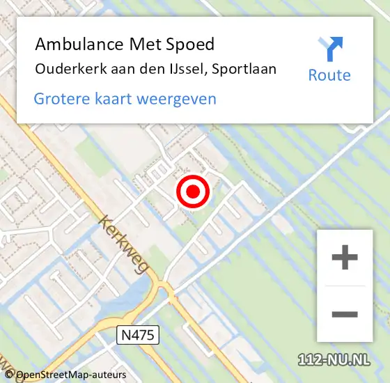 Locatie op kaart van de 112 melding: Ambulance Met Spoed Naar Ouderkerk aan den IJssel, Sportlaan op 9 augustus 2023 23:20