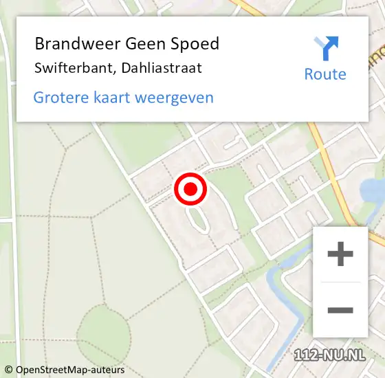 Locatie op kaart van de 112 melding: Brandweer Geen Spoed Naar Swifterbant, Dahliastraat op 9 augustus 2023 23:31
