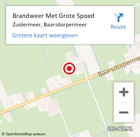 Locatie op kaart van de 112 melding: Brandweer Met Grote Spoed Naar Zuidermeer, Baarsdorpermeer op 9 augustus 2023 23:35