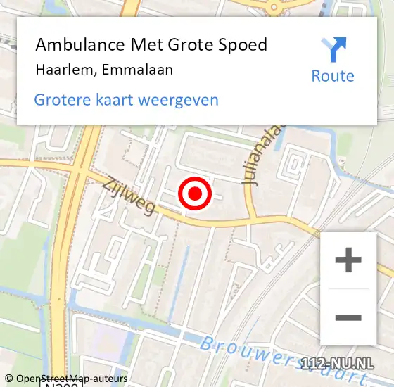 Locatie op kaart van de 112 melding: Ambulance Met Grote Spoed Naar Haarlem, Emmalaan op 10 augustus 2023 00:57