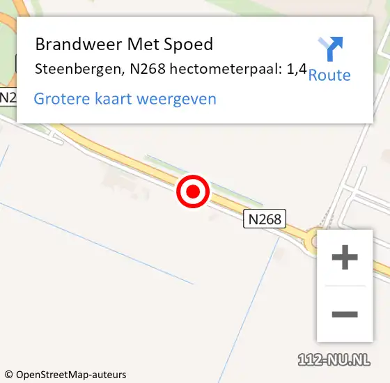 Locatie op kaart van de 112 melding: Brandweer Met Spoed Naar Steenbergen, N268 hectometerpaal: 1,4 op 10 augustus 2023 01:20