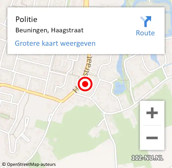 Locatie op kaart van de 112 melding: Politie Beuningen, Haagstraat op 10 augustus 2023 02:38