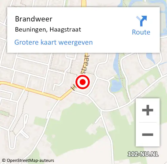 Locatie op kaart van de 112 melding: Brandweer Beuningen, Haagstraat op 10 augustus 2023 02:40