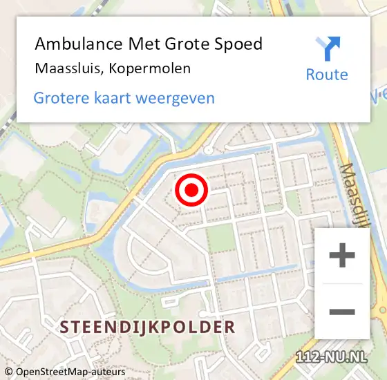 Locatie op kaart van de 112 melding: Ambulance Met Grote Spoed Naar Maassluis, Kopermolen op 10 augustus 2023 02:50