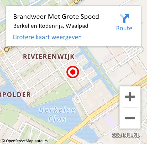 Locatie op kaart van de 112 melding: Brandweer Met Grote Spoed Naar Berkel en Rodenrijs, Waalpad op 10 augustus 2023 04:35