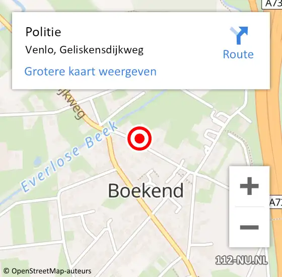 Locatie op kaart van de 112 melding: Politie Venlo, Geliskensdijkweg op 10 augustus 2023 05:26