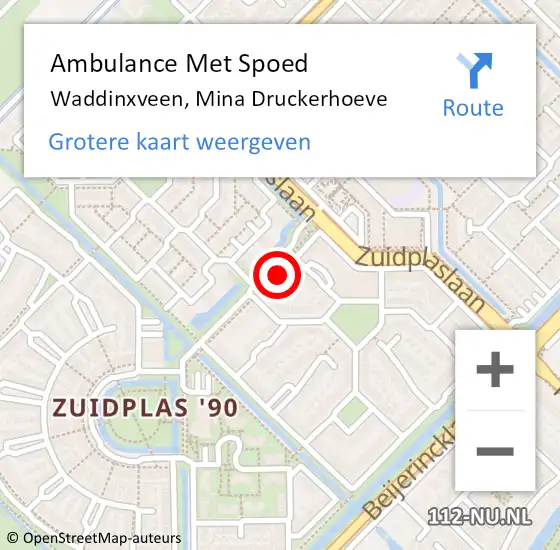 Locatie op kaart van de 112 melding: Ambulance Met Spoed Naar Waddinxveen, Mina Druckerhoeve op 10 augustus 2023 06:14