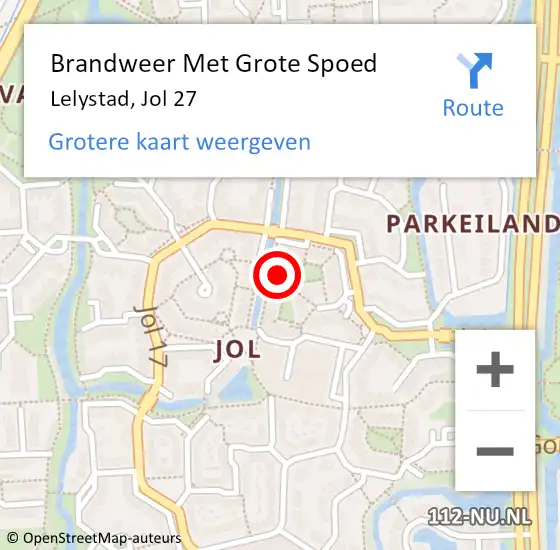 Locatie op kaart van de 112 melding: Brandweer Met Grote Spoed Naar Lelystad, Jol 27 op 10 augustus 2023 06:34