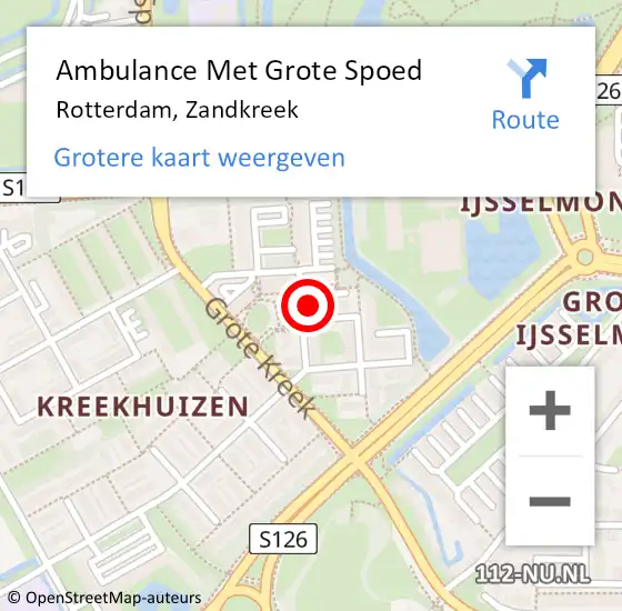 Locatie op kaart van de 112 melding: Ambulance Met Grote Spoed Naar Rotterdam, Zandkreek op 10 augustus 2023 06:43