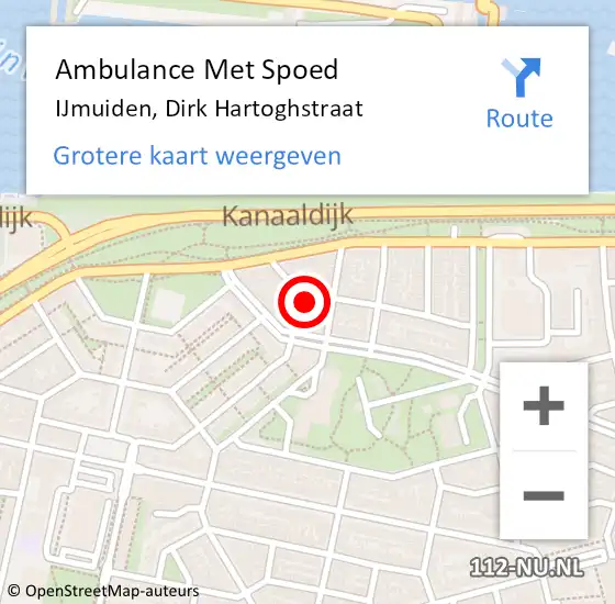 Locatie op kaart van de 112 melding: Ambulance Met Spoed Naar IJmuiden, Dirk Hartoghstraat op 10 augustus 2023 06:46