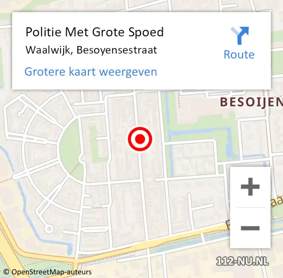 Locatie op kaart van de 112 melding: Politie Met Grote Spoed Naar Waalwijk, Besoyensestraat op 10 augustus 2023 07:36