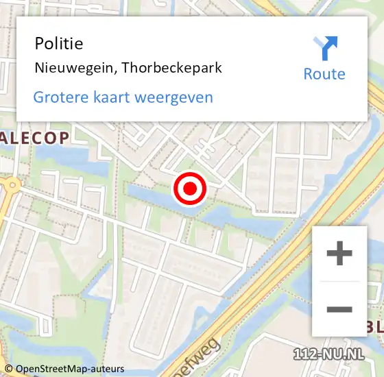 Locatie op kaart van de 112 melding: Politie Nieuwegein, Thorbeckepark op 10 augustus 2023 07:43