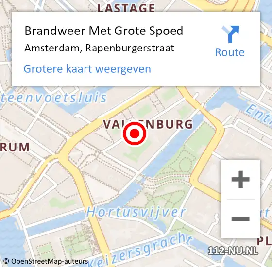 Locatie op kaart van de 112 melding: Brandweer Met Grote Spoed Naar Amsterdam, Rapenburgerstraat op 10 augustus 2023 07:55