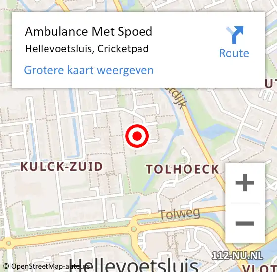 Locatie op kaart van de 112 melding: Ambulance Met Spoed Naar Hellevoetsluis, Cricketpad op 10 augustus 2023 08:12