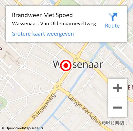 Locatie op kaart van de 112 melding: Brandweer Met Spoed Naar Wassenaar, Van Oldenbarneveltweg op 10 augustus 2023 08:13