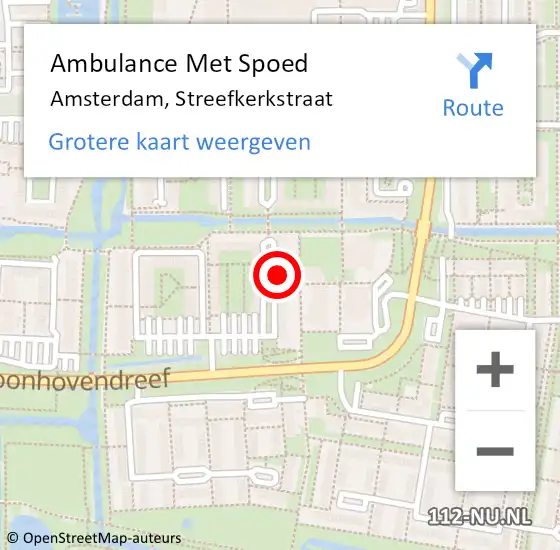 Locatie op kaart van de 112 melding: Ambulance Met Spoed Naar Amsterdam, Streefkerkstraat op 10 augustus 2023 08:40
