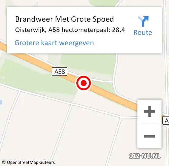 Locatie op kaart van de 112 melding: Brandweer Met Grote Spoed Naar Oisterwijk, A58 hectometerpaal: 28,4 op 10 augustus 2023 08:59