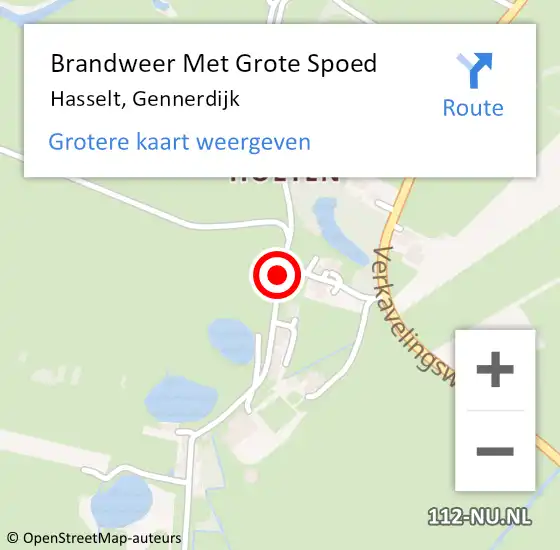 Locatie op kaart van de 112 melding: Brandweer Met Grote Spoed Naar Hasselt, Gennerdijk op 4 september 2014 12:04
