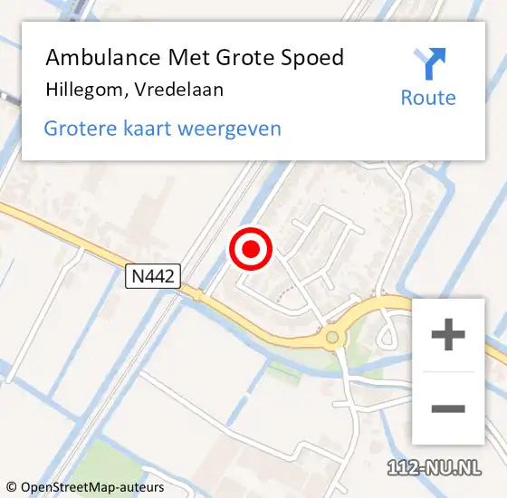 Locatie op kaart van de 112 melding: Ambulance Met Grote Spoed Naar Hillegom, Vredelaan op 10 augustus 2023 09:31