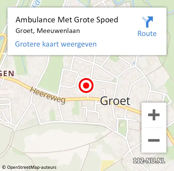 Locatie op kaart van de 112 melding: Ambulance Met Grote Spoed Naar Groet, Meeuwenlaan op 10 augustus 2023 09:37